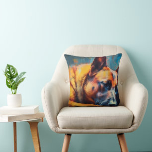 Colorful Belgian Malinois sleeping Throw Pillow