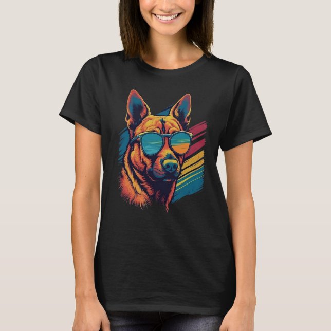 Colorful Belgian Malinois with sunglasses T-Shirt (Front)
