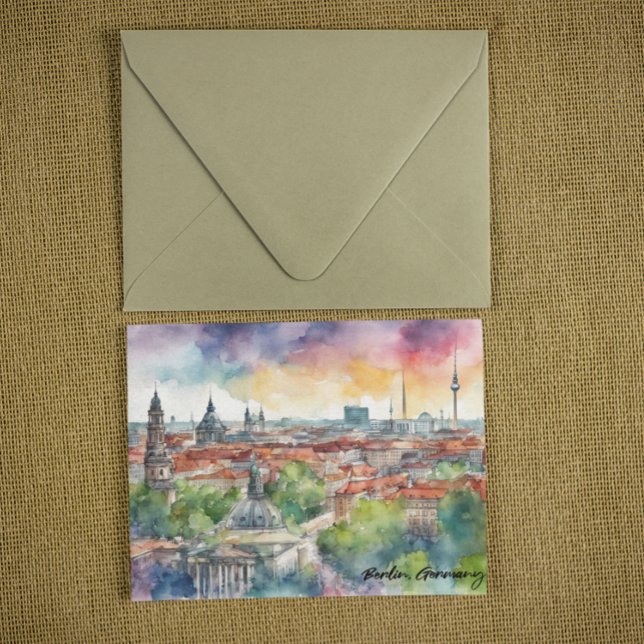 Colorful Berlin Germany Skyline Watercolor Postcard (berlin germany city watercolor postcard)