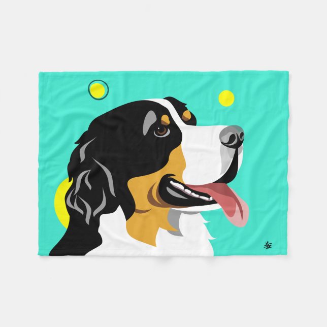 Colorful Bernese Mountain Dog Fleece Blanket (Front (Horizontal))