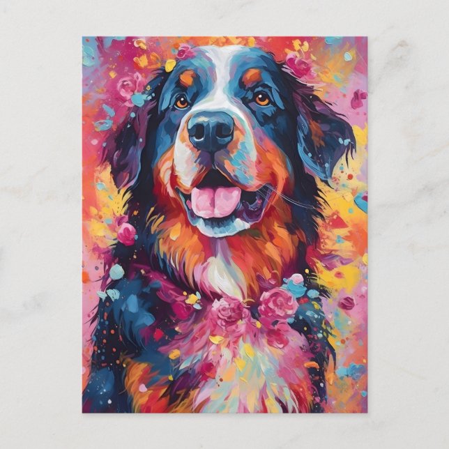 Colorful Bernese Mountain dog Postcard (Front)