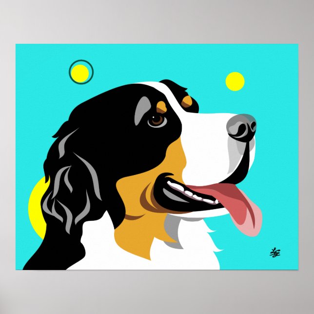 Colorful Bernese Mountain Dog Poster (Front)