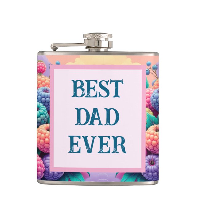 Colorful berries with Best Dad Ever Flask (Front)