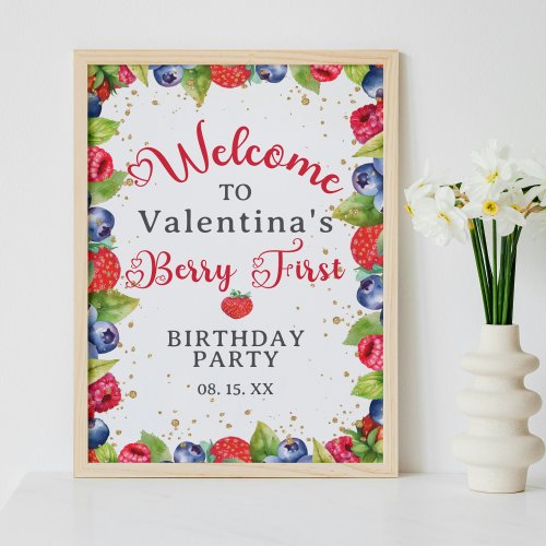 Colorful Berry First 1st Birthday Party Welcome Poster