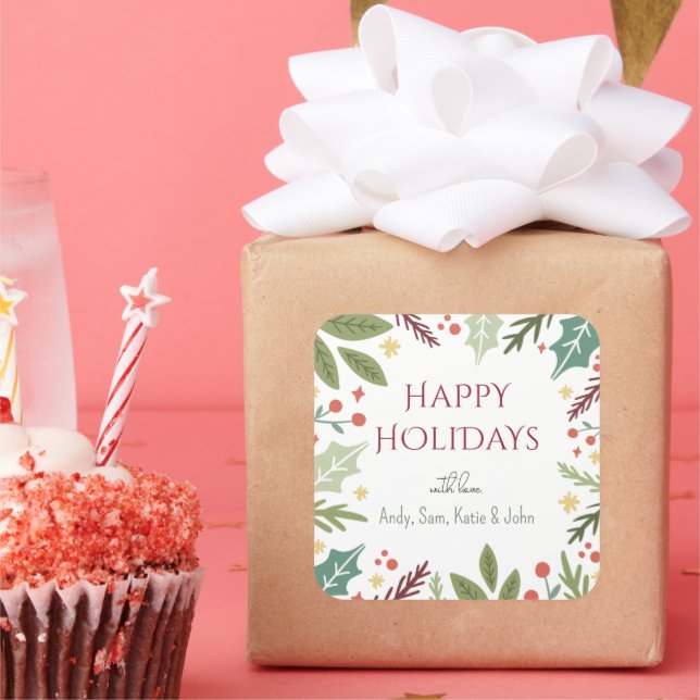 Colorful Berry Foliage Hoppy Holidays Family Gift Square Sticker (Party)
