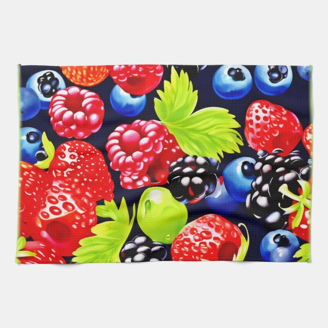 Colorful Berry Medley Design Kitchen Towel (Horizontal)