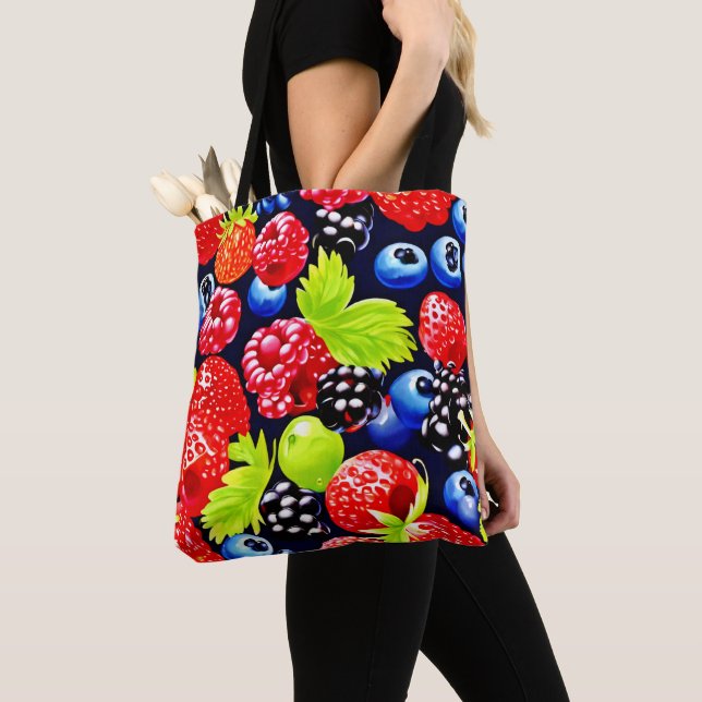 Colorful Berry Medley Design Tote Bag (Close Up)
