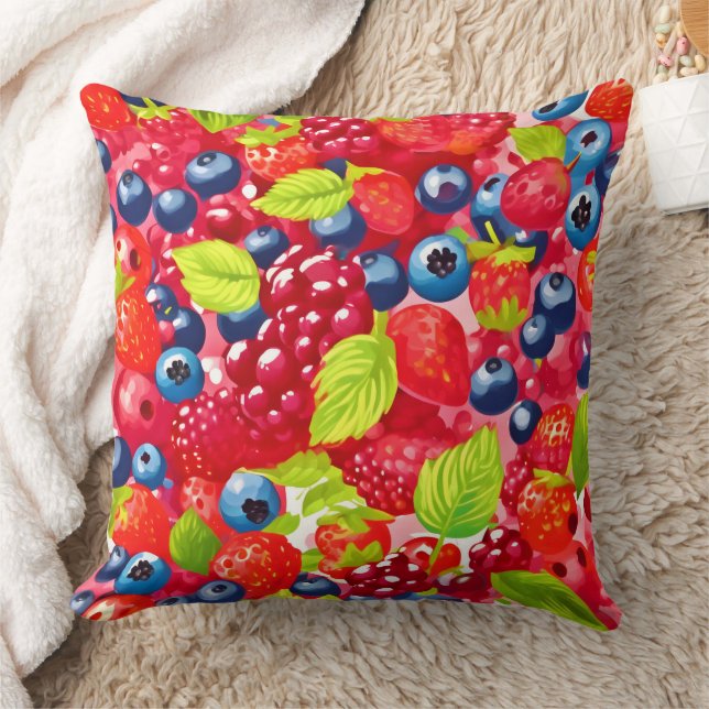 Colorful Berry Pattern Throw Pillow (Blanket)