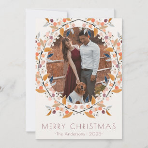 Colorful Berry Wreath Photo Frame Holiday Card