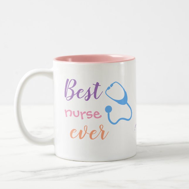 Colorful Best Nurse Mom Ever Two-Tone Coffee Mug (Left)