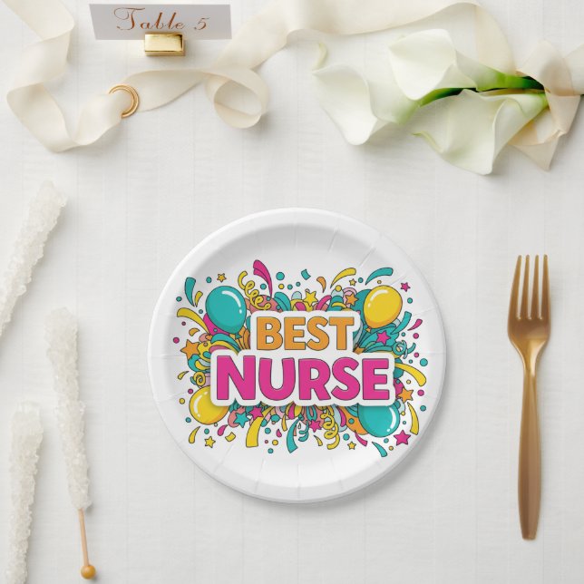 Colorful Best Nurse Party Plates (Wedding)