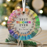 Colorful Best Teacher Ever Appreciation Christmas Glass Ornament<br><div class="desc">Super cool,  colorful 'Best TEACHER Ever' christmas glass ornament. Personalize by adding teachers name and year.</div>
