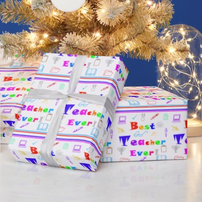 Colorful Best Teacher Ever Fun School Supplies Art Wrapping Paper