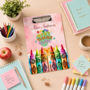 Colorful Best Teacher Ever Rainbow Crayon Clipboard