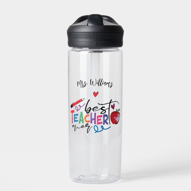 Colorful Best Teacher Ever Typography   Water Bottle (Front)