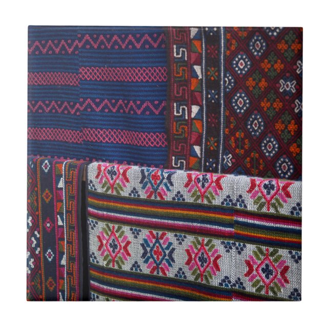 Colorful Bhutan Textiles Ceramic Tile (Front)