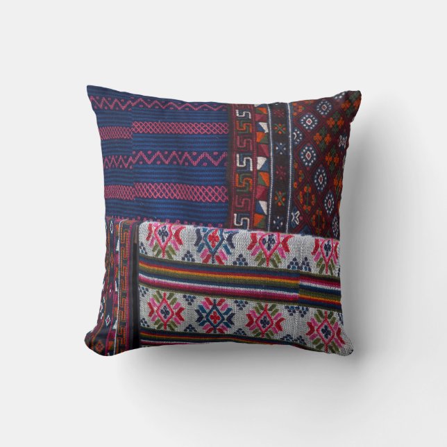 Colorful Bhutan Textiles Throw Pillow (Front)