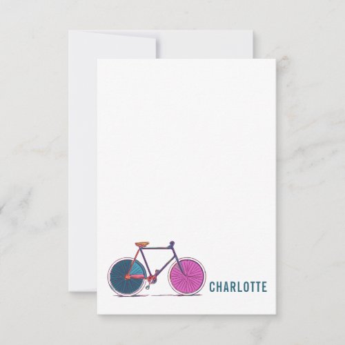 Colorful Bicycle Art Drawing Personalized Name Note Card