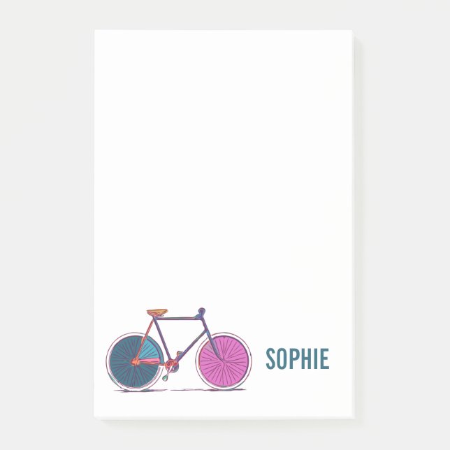 Colorful Bicycle Line Art Drawing Personalized Post-it Notes (Front)
