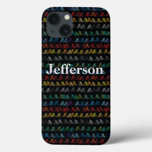 Colorful Bicycle Pattern on Black iPhone 13 Case