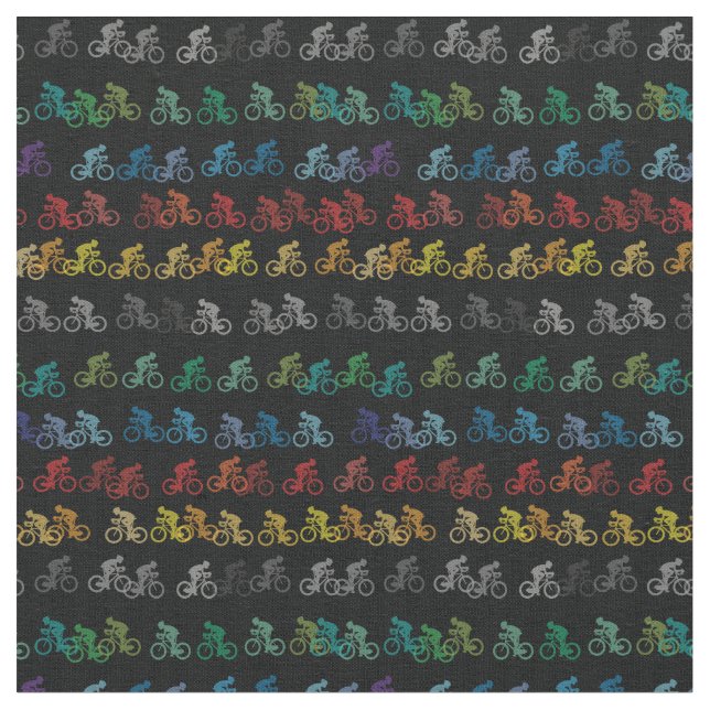 Colorful Bicycle Pattern on Black Fabric (Close Up)