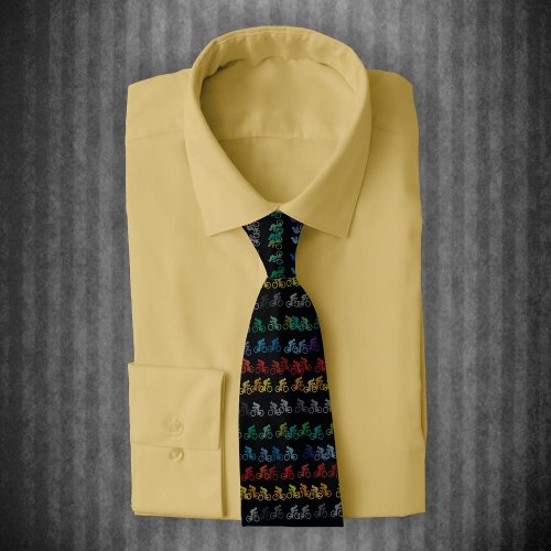 Colorful Bicycle Pattern on Black Neck Tie