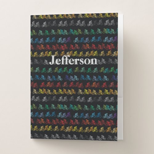 Colorful Bicycle Pattern on Black Pocket Folder