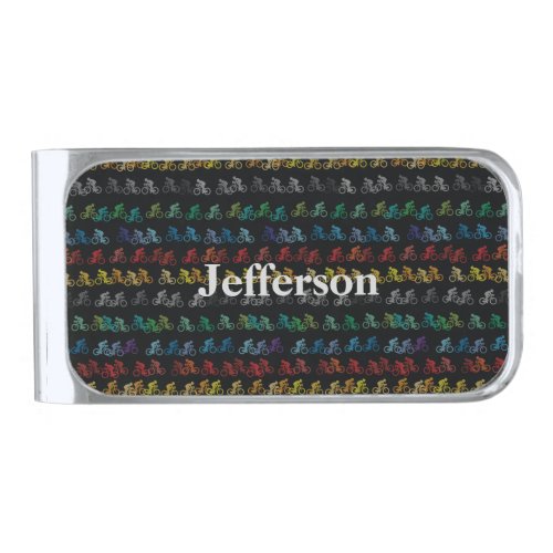 Colorful Bicycle Pattern on Black Silver Finish Money Clip