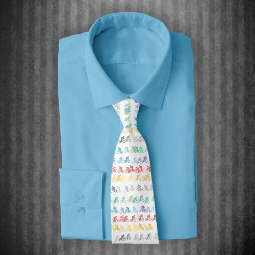 Colorful Bicycle Pattern on White Neck Tie