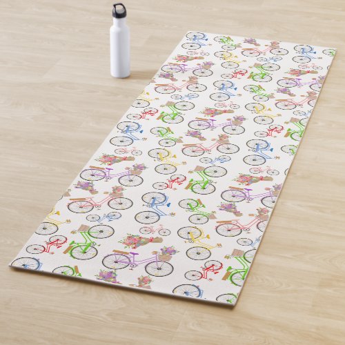 Colorful Bicycles and Flowers Pattern Yoga Mat