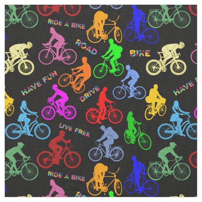 Colorful Bicycles And Riders Fabric (Close Up)