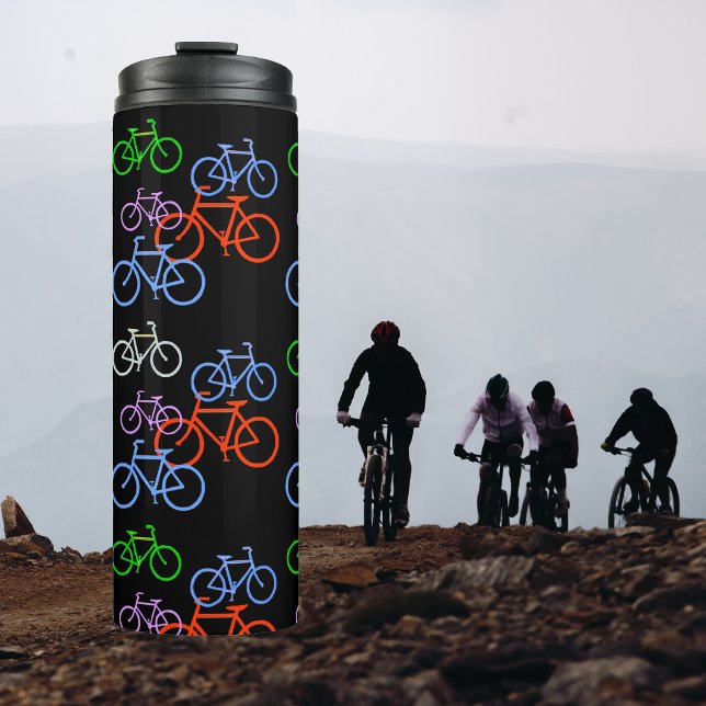 Colorful Bicycles on Black Thermal Tumbler (Creator Uploaded)