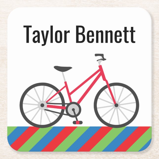 Colorful Bicycles Personalized Paper Coasters (Front)