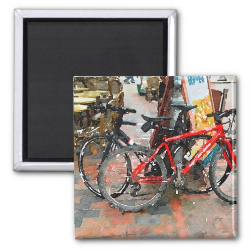 Colorful Bicycles Street Scene Magnet