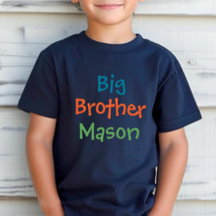 Colorful Big Brother Monogram Name Navy T-Shirt