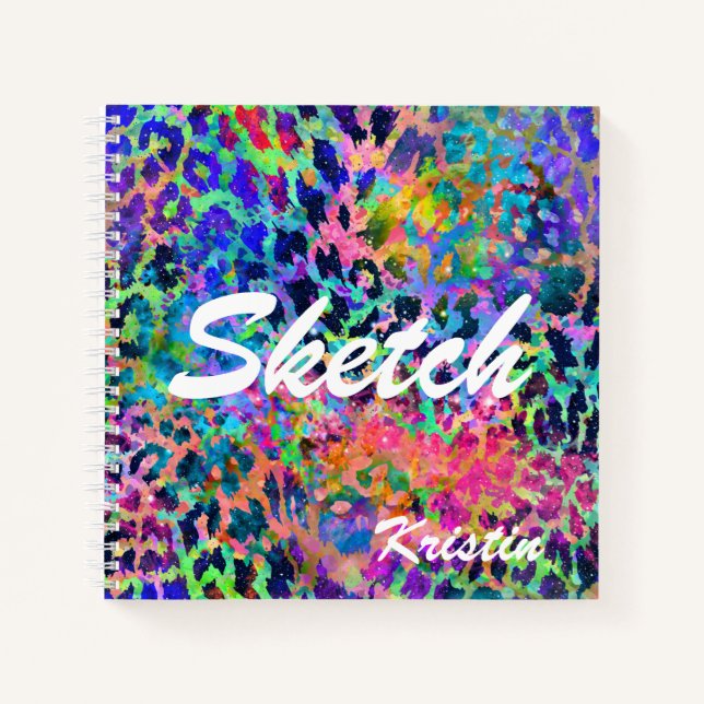 Colorful  Big Cat Animal Print Name Sketchbook Notebook (Front)