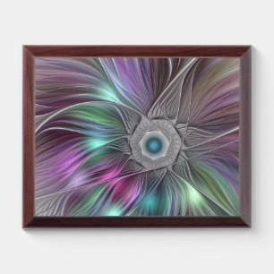 Colorful Big Flower Abstract Trippy Fractal Art Award Plaque
