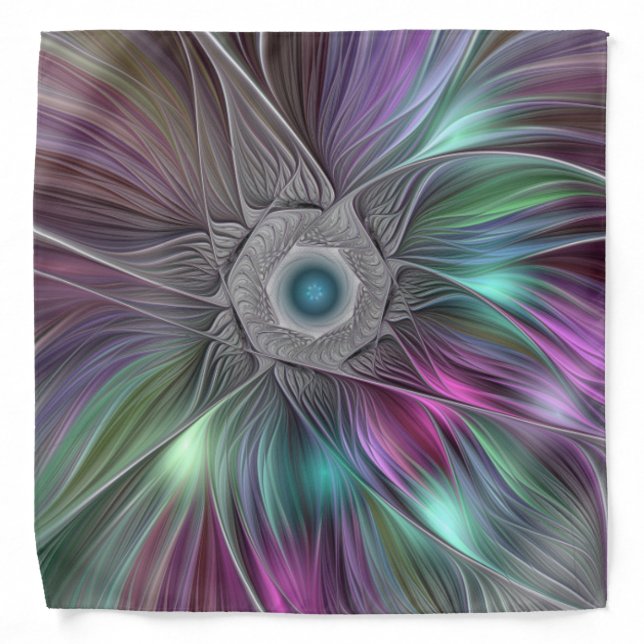 Colorful Big Flower Abstract Trippy Fractal Art Bandana (Front)