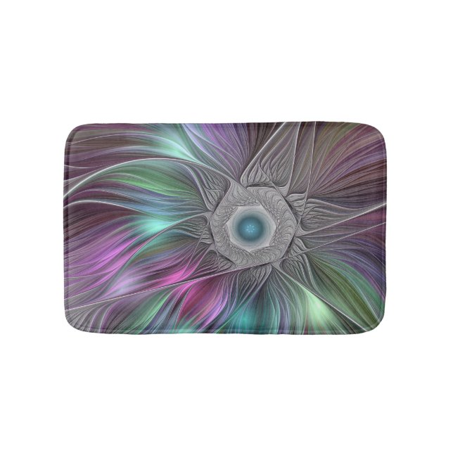 Colorful Big Flower Abstract Trippy Fractal Art Bath Mat (Front)