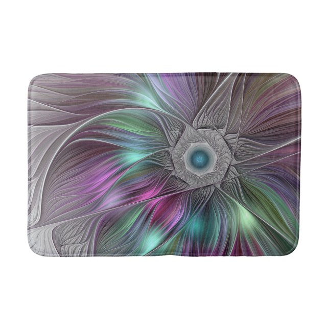 Colorful Big Flower Abstract Trippy Fractal Art Bathroom Mat (Front)