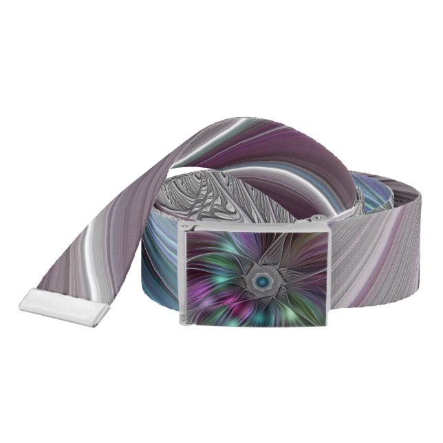 Colorful Big Flower Abstract Trippy Fractal Art Belt (Snake)