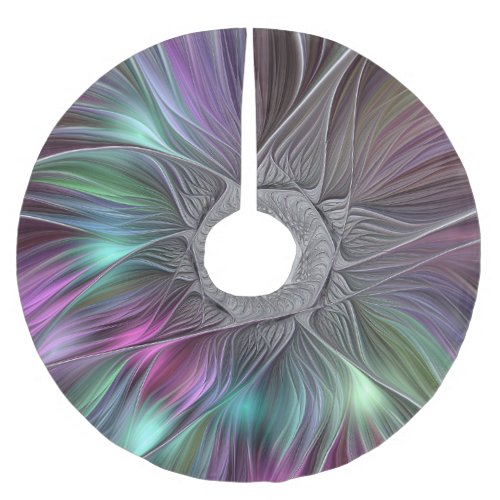 Colorful Big Flower Abstract Trippy Fractal Art Brushed Polyester Tree Skirt