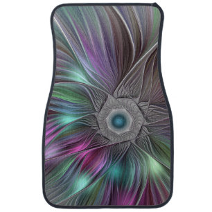 Colorful Big Flower Abstract Trippy Fractal Art Car Floor Mat