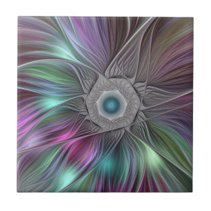 Colorful Big Flower Abstract Trippy Fractal Art Ceramic Tile