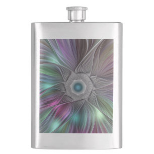 Colorful Big Flower Abstract Trippy Fractal Art Flask