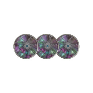 Colorful Big Flower Abstract Trippy Fractal Art Golf Ball Marker