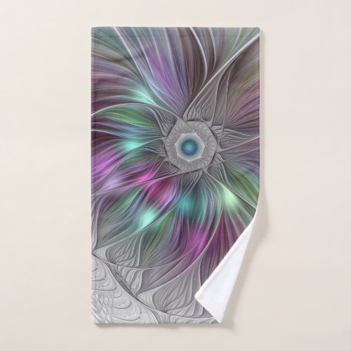 Colorful Big Flower Abstract Trippy Fractal Art Hand Towel