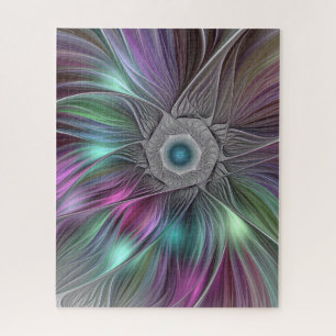 Colorful Big Flower Abstract Trippy Fractal Art Jigsaw Puzzle