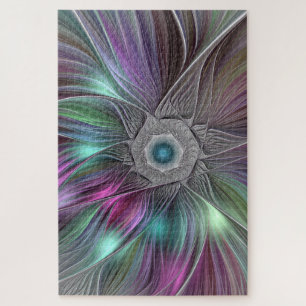 Colorful Big Flower Abstract Trippy Fractal Art Jigsaw Puzzle