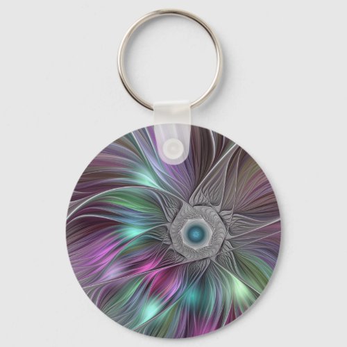 Colorful Big Flower Abstract Trippy Fractal Art Keychain